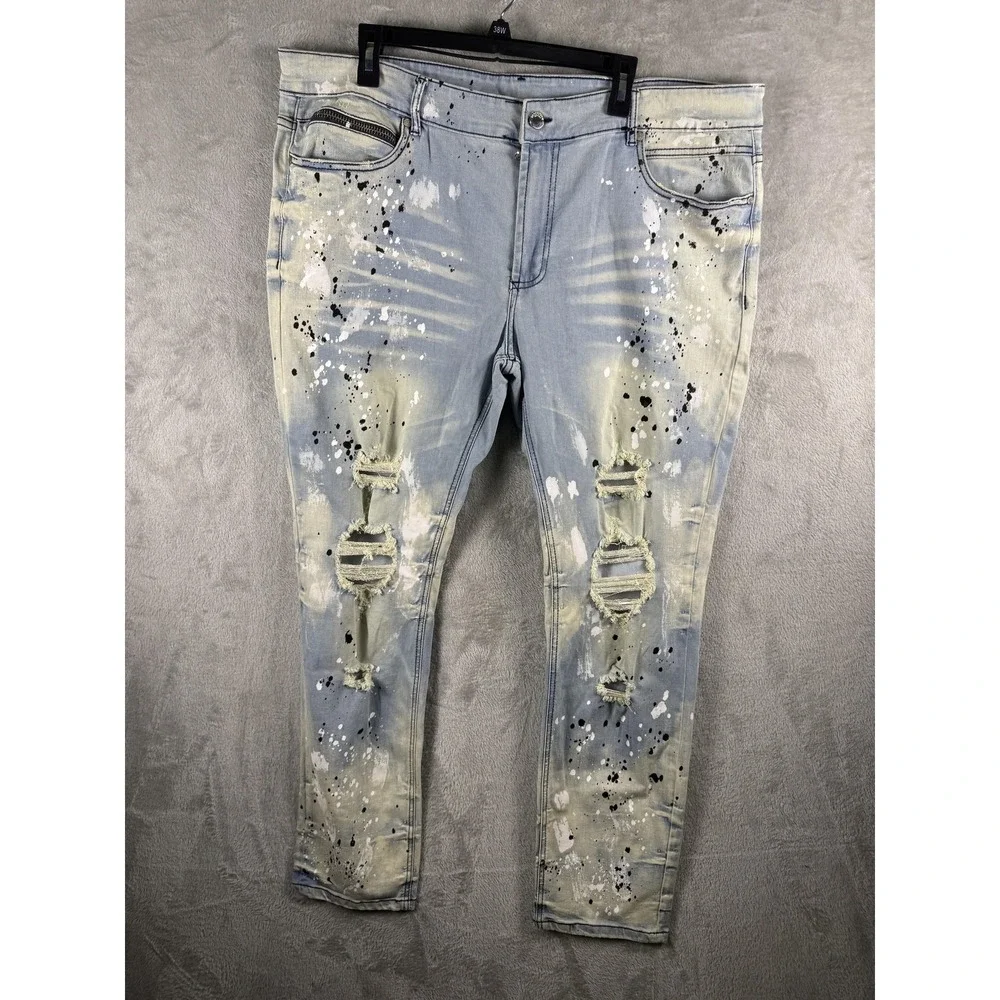 Rockstar Original Jeans Mens 40x30 Blue Distressed Skinny Denim RSM200-FABIAN